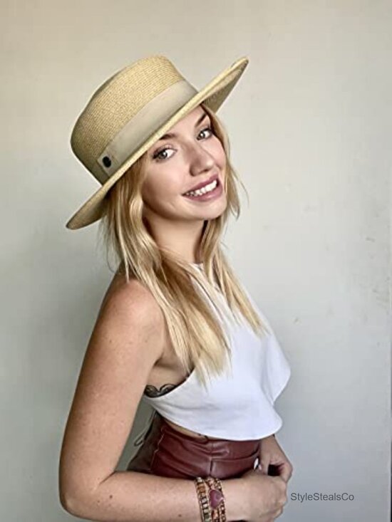 Straw Boater Sun Hat UPF50+ Wide Brim Adjustable Travel Beach main image 6